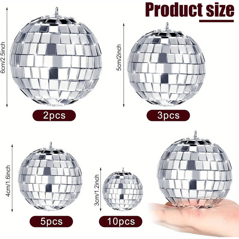 [Espejo Colgante de Vidrio Plateado] Adornos de Espejo Colgante de Vidrio Plateado Mini - 20 pzas Reflectantes con Cuerda - Tamaños Diferentes (2.4 Pulgadas, 2 Pulgadas, 1.6 Pulgadas, 1.2 Pulgadas) Decoración de Mardi Gras