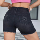 Shorts De Mezclilla Para Mujer De Ajuste Delgado Con Bolsillo Trasero Bordado