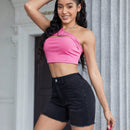 Shorts De Mezclilla Para Mujer De Ajuste Delgado Con Bolsillo Trasero Bordado