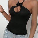 Prive Top Sin Mangas De Cuello Halter Con Hueco, Solido Y De Un Solo Color Para Mujer