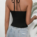 Prive Top Sin Mangas De Cuello Halter Con Hueco, Solido Y De Un Solo Color Para Mujer