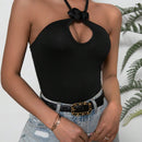 Prive Top Sin Mangas De Cuello Halter Con Hueco, Solido Y De Un Solo Color Para Mujer