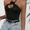 Prive Top Sin Mangas De Cuello Halter Con Hueco, Solido Y De Un Solo Color Para Mujer