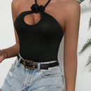 Prive Top Sin Mangas De Cuello Halter Con Hueco, Solido Y De Un Solo Color Para Mujer