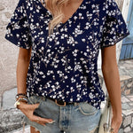 LUNE Blusa De Mangas Abullonadas De Estampado Floral Pequeno Para Mujer
