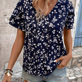 LUNE Blusa De Mangas Abullonadas De Estampado Floral Pequeno Para Mujer