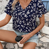 LUNE Blusa De Mangas Abullonadas De Estampado Floral Pequeno Para Mujer