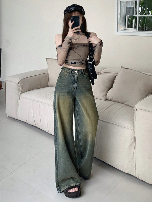 DAZY Jeans De Mezclilla Para Mujer Encaje Holgado Retro