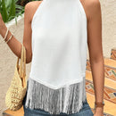 Blusa Sin Mangas Con Flecos En El Dobladillo