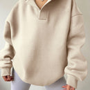 Ezwear sudadera con capucha de corte holgado para mujer, casual de primavera/otono, de manga larga con cremallera, holgada, regular, color albaricoque, hombros caidos, sudaderas para mujer