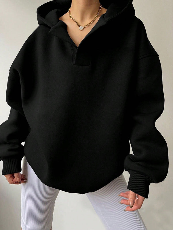 Ezwear sudadera con capucha de corte holgado para mujer, casual de primavera/otono, de manga larga con cremallera, holgada, regular, color albaricoque, hombros caidos, sudaderas para mujer