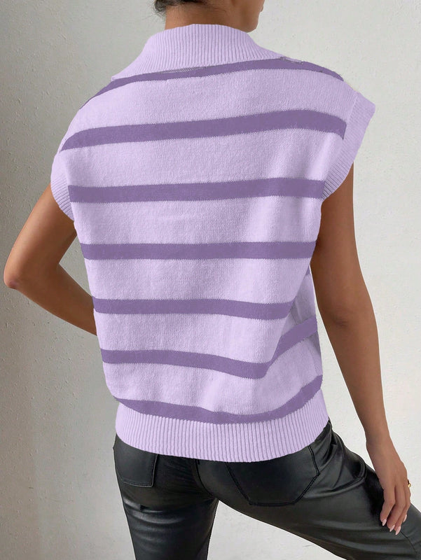 Frenchy Chaleco De Sueter De Rayas Con Cuello Vuelto Para Mujer