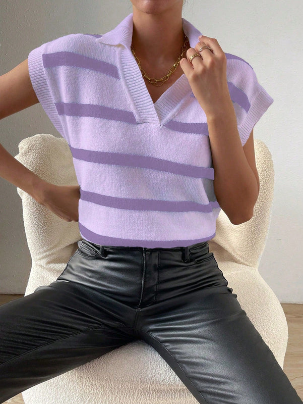 Frenchy Chaleco De Sueter De Rayas Con Cuello Vuelto Para Mujer