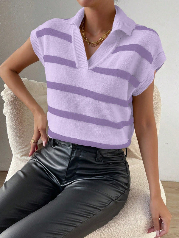 Frenchy Chaleco De Sueter De Rayas Con Cuello Vuelto Para Mujer