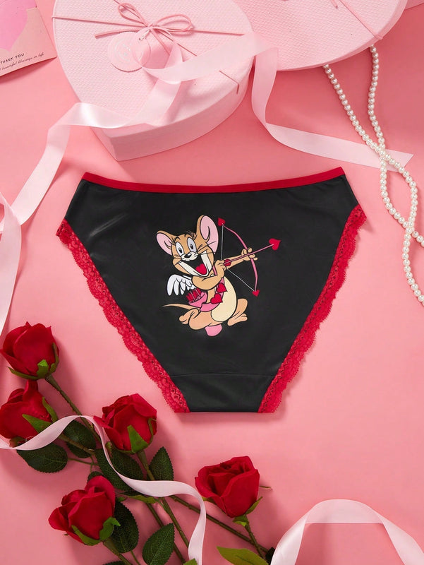 TOM & JERRY X  Comodas bragas de senora con lindo diseno de encaje y bloque de color