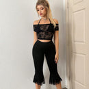 ICON Pantalones Capri Acampanados Recortados De Encaje Con Estilo Y2k Para El Verano