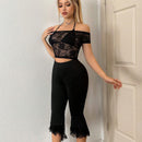ICON Pantalones Capri Acampanados Recortados De Encaje Con Estilo Y2k Para El Verano