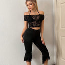 ICON Pantalones Capri Acampanados Recortados De Encaje Con Estilo Y2k Para El Verano