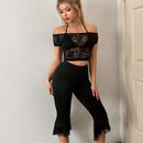 ICON Pantalones Capri Acampanados Recortados De Encaje Con Estilo Y2k Para El Verano