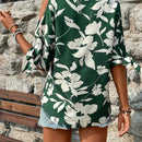 VCAY Blusa de mujer con hombros al aire y estampado de plantas