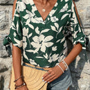 VCAY Blusa de mujer con hombros al aire y estampado de plantas