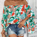 VCAY Camisa De Mujer Con Hombros Descubiertos Y Mangas Acampanadas Con Estampado Geometrico