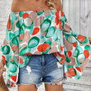 VCAY Camisa De Mujer Con Hombros Descubiertos Y Mangas Acampanadas Con Estampado Geometrico