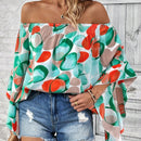 VCAY Camisa De Mujer Con Hombros Descubiertos Y Mangas Acampanadas Con Estampado Geometrico