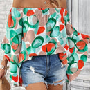 VCAY Camisa De Mujer Con Hombros Descubiertos Y Mangas Acampanadas Con Estampado Geometrico