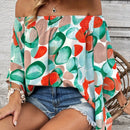 VCAY Camisa De Mujer Con Hombros Descubiertos Y Mangas Acampanadas Con Estampado Geometrico