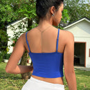 Top De Punto Sin Mangas Azul Para Mujer Con Estampado De Lema