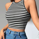 PETITE Top Corto Halter A Rayas Para Mujeres