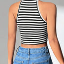 PETITE Top Corto Halter A Rayas Para Mujeres