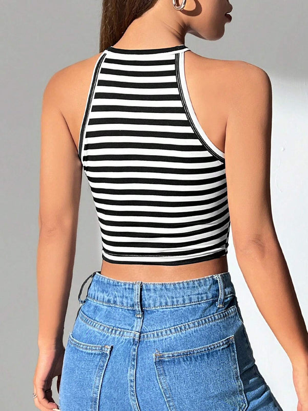 PETITE Top Corto Halter A Rayas Para Mujeres