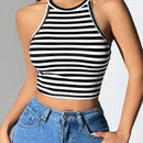 PETITE Top Corto Halter A Rayas Para Mujeres