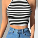 PETITE Top Corto Halter A Rayas Para Mujeres
