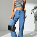PETITE Top Corto Halter A Rayas Para Mujeres
