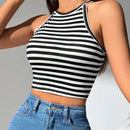 PETITE Top Corto Halter A Rayas Para Mujeres