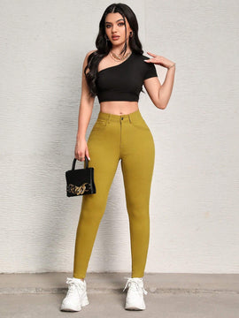 SXY Pantalones sencillos y casuales para mujer de color liso con cierre de cremallera y ajuste cenido