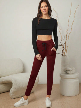 Essnce Pantalones Largos Para Mujeres De Cintura Ajustada Con Cordon