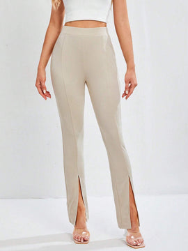 Tall Pantalones Largos Con Cintura Alta Y Abertura En El Dobladillo