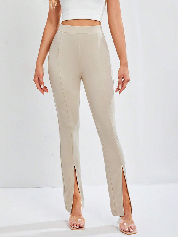 Tall Pantalones Largos Con Cintura Alta Y Abertura En El Dobladillo