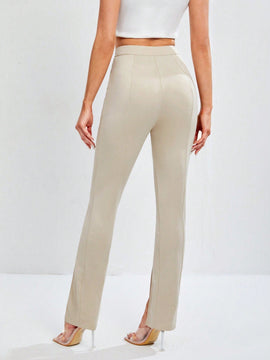 Tall Pantalones Largos Con Cintura Alta Y Abertura En El Dobladillo