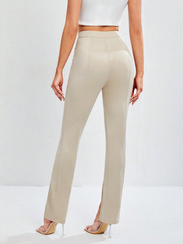 Tall Pantalones Largos Con Cintura Alta Y Abertura En El Dobladillo
