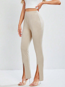 Tall Pantalones Largos Con Cintura Alta Y Abertura En El Dobladillo