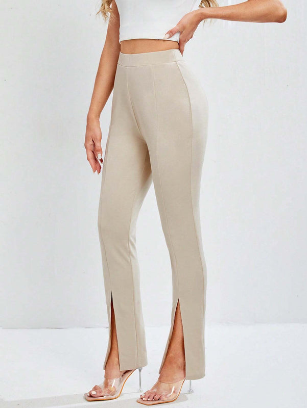 Tall Pantalones Largos Con Cintura Alta Y Abertura En El Dobladillo