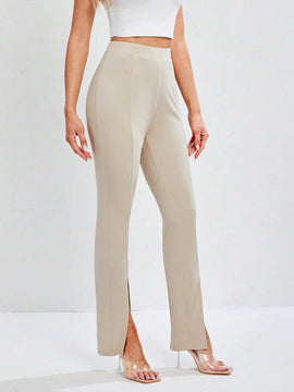 Tall Pantalones Largos Con Cintura Alta Y Abertura En El Dobladillo