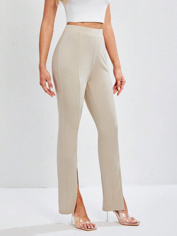 Tall Pantalones Largos Con Cintura Alta Y Abertura En El Dobladillo