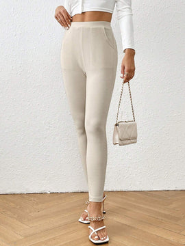 Essnce Pantalon De Color Solido Con Bolsillos Para Mujer