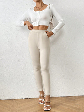 Essnce Pantalon De Color Solido Con Bolsillos Para Mujer